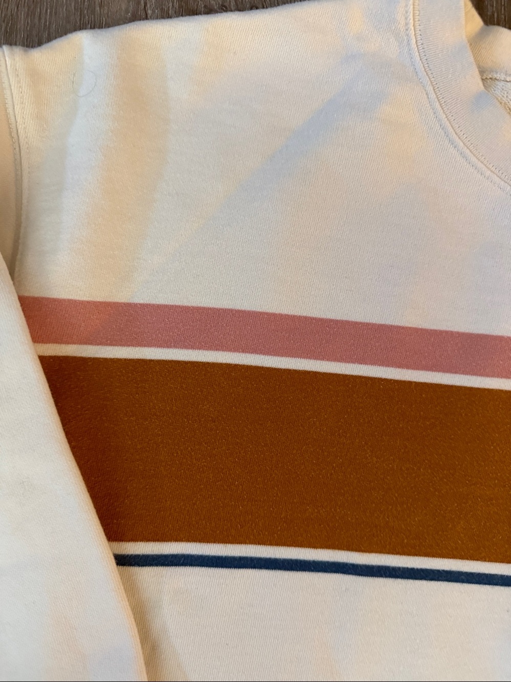 Madewell SZ M Cream Crewneck Sweater w/Rust, Pink & Navy Stripes. Good condition - Picture 4 of 9